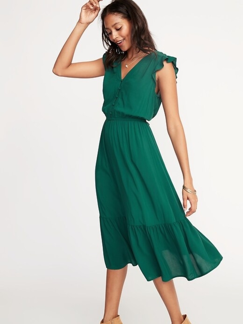 NWT Old Navy Flutter Sleeve Button-Front Midi Dress
